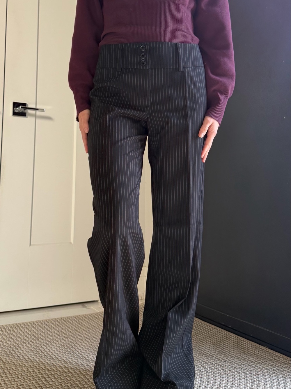 le château Black Pinstripe Wide-Leg Trousers